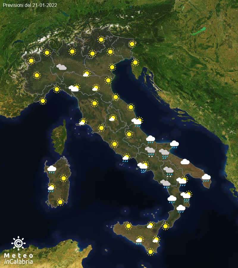 Previsioni del tempo in Italia per il giorno 21/01/2022