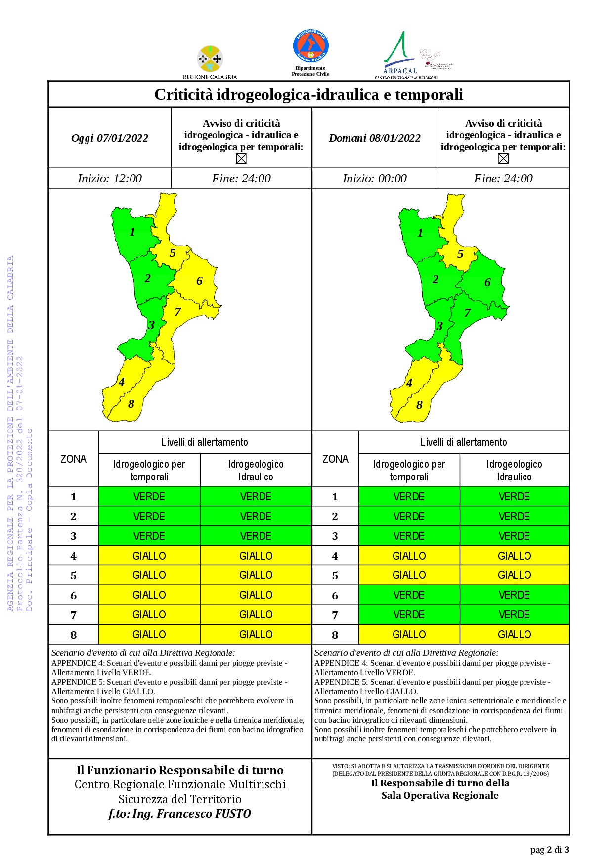 Criticità idrogeologica-idraulica e temporali in Calabria 07-01-2022