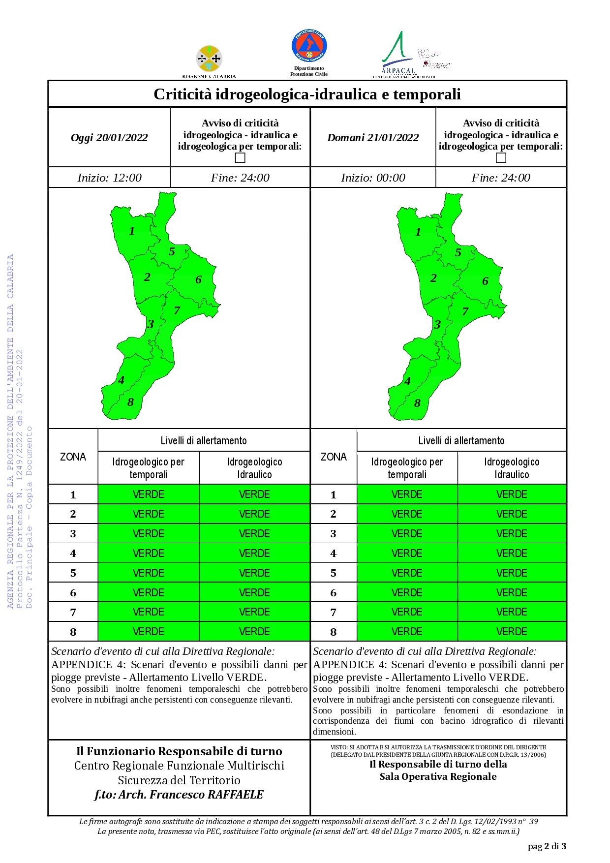 Criticità idrogeologica-idraulica e temporali in Calabria 20-01-2022