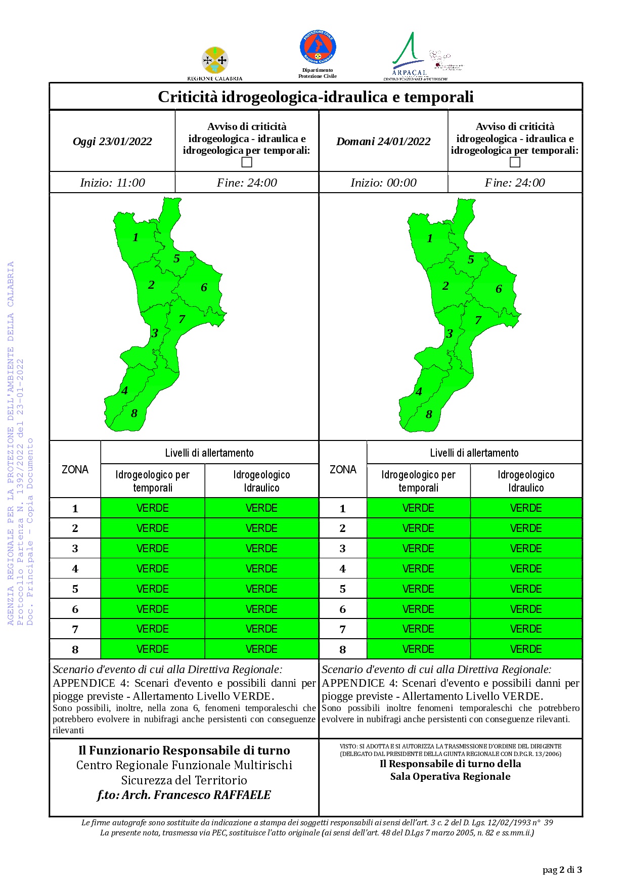 Criticità idrogeologica-idraulica e temporali in Calabria 23-01-2022