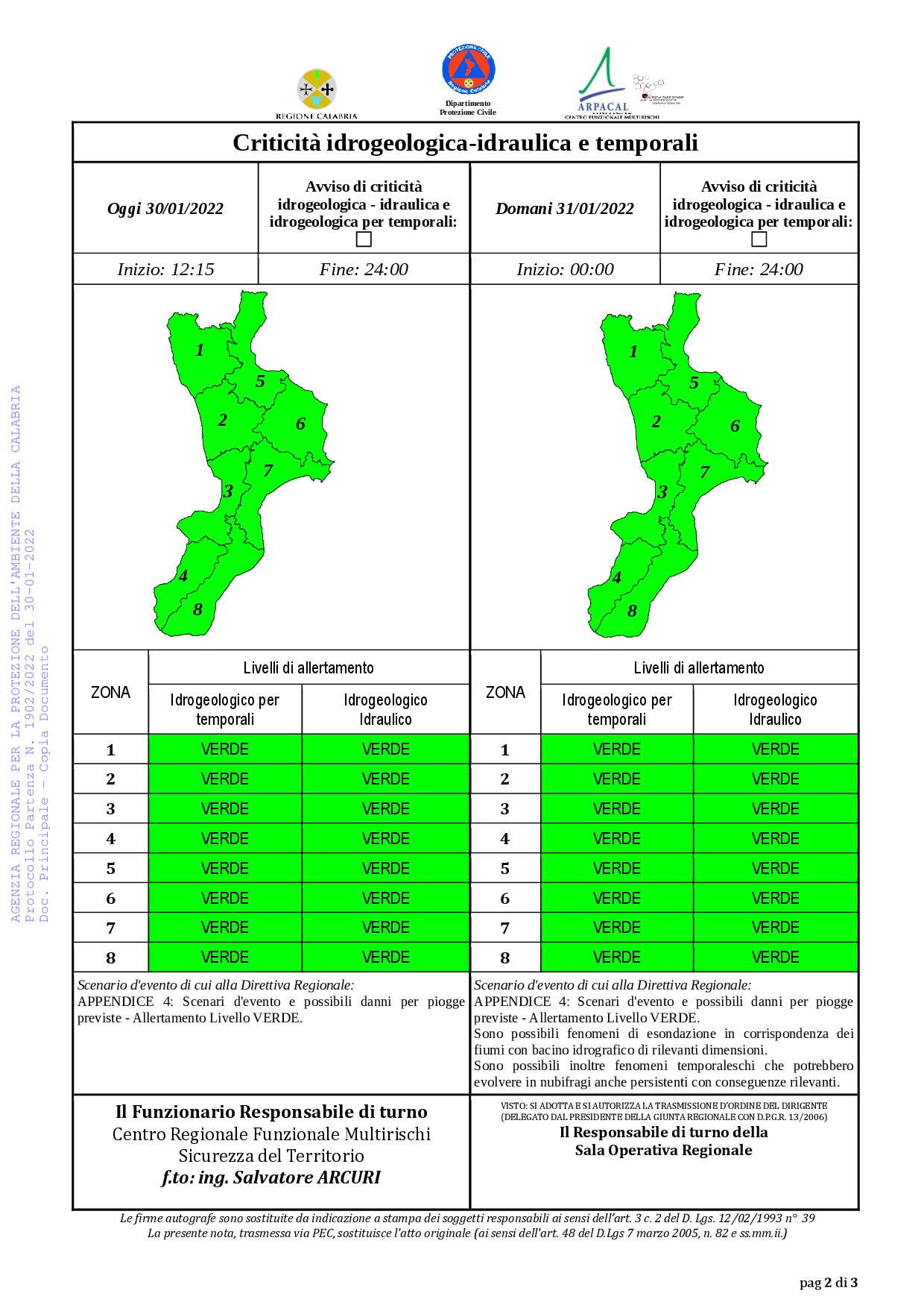 Criticità idrogeologica-idraulica e temporali in Calabria 30-01-2022