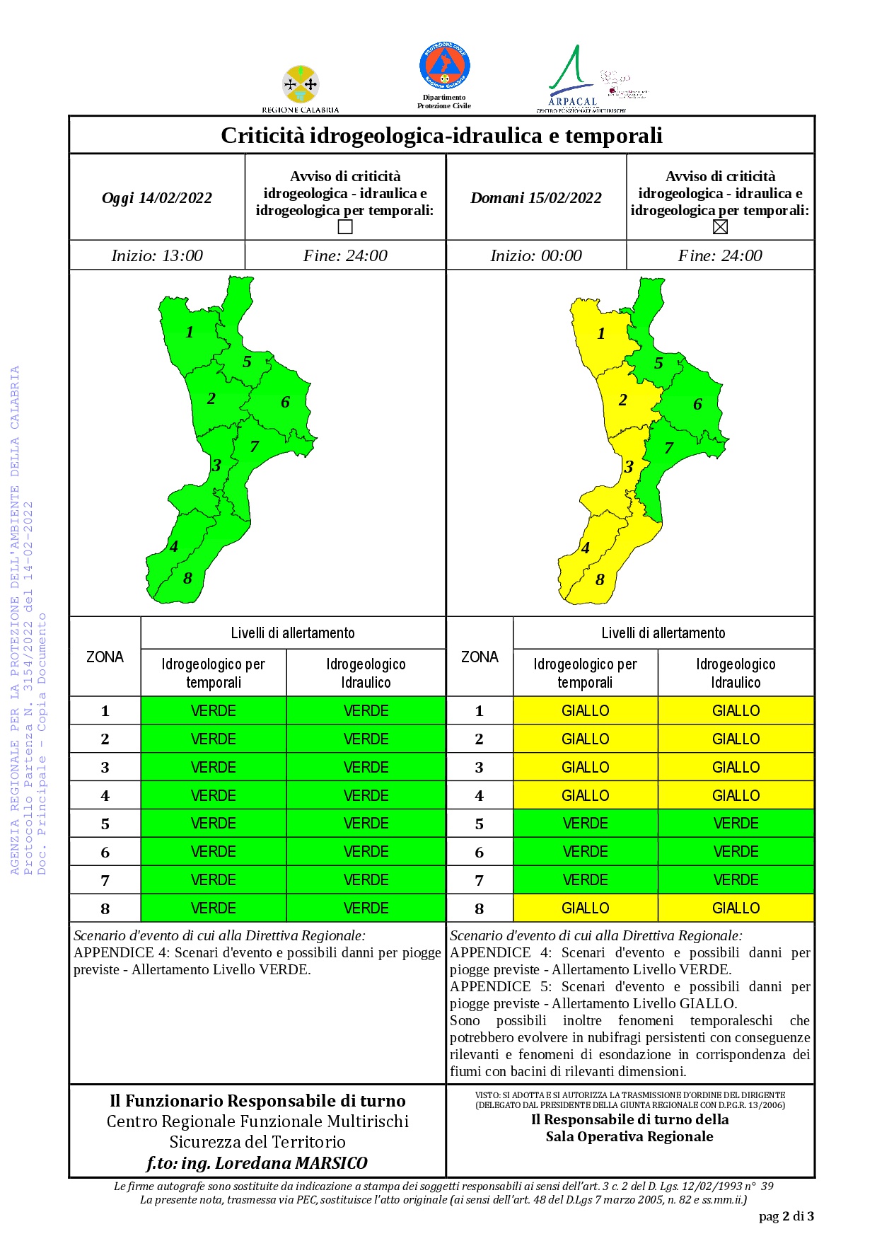 Criticità idrogeologica-idraulica e temporali in Calabria 14-02-2022