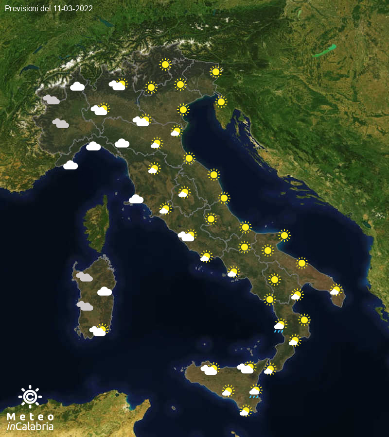 Previsioni del tempo in Italia per il giorno 11/03/2022