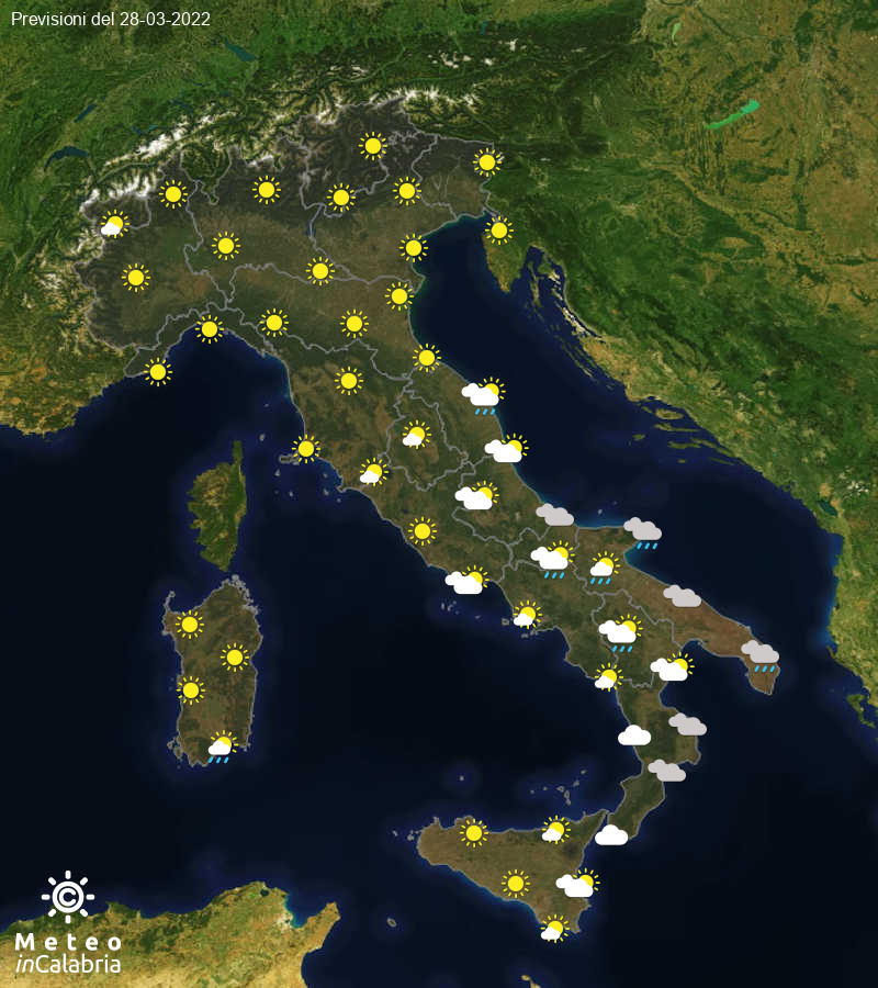 Previsioni del tempo in Italia per il giorno 28/03/2022