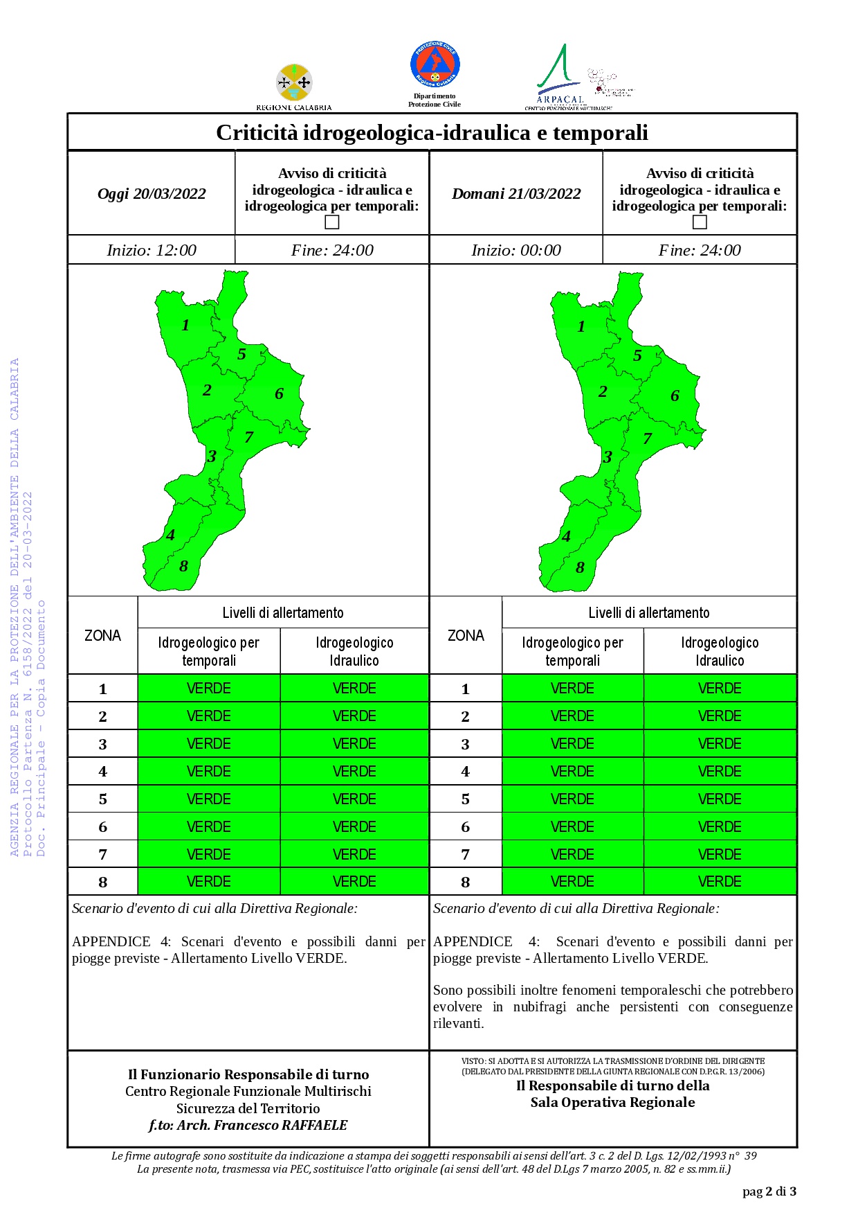 Criticità idrogeologica-idraulica e temporali in Calabria 20-03-2022