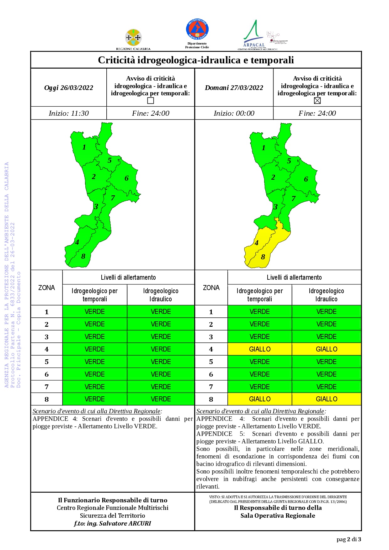 Criticità idrogeologica-idraulica e temporali in Calabria 26-03-2022