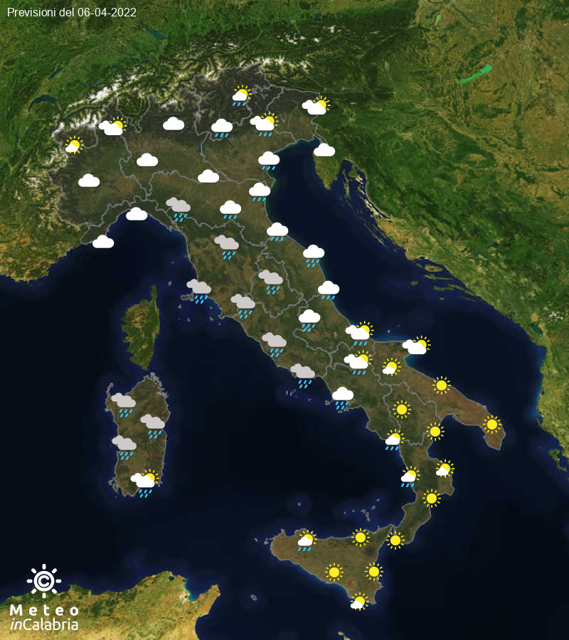 Previsioni del tempo in Italia per il giorno 06/04/2022