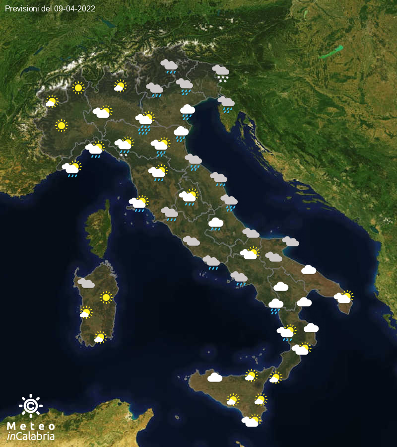 Previsioni del tempo in Italia per il giorno 09/04/2022