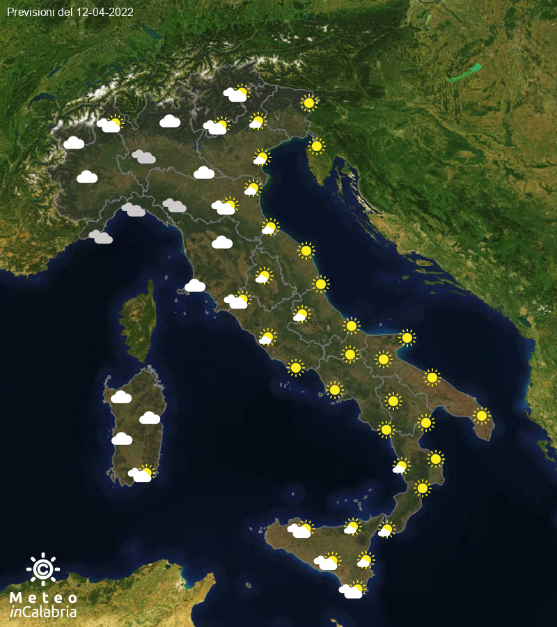 Previsioni del tempo in Italia per il giorno 12/04/2022