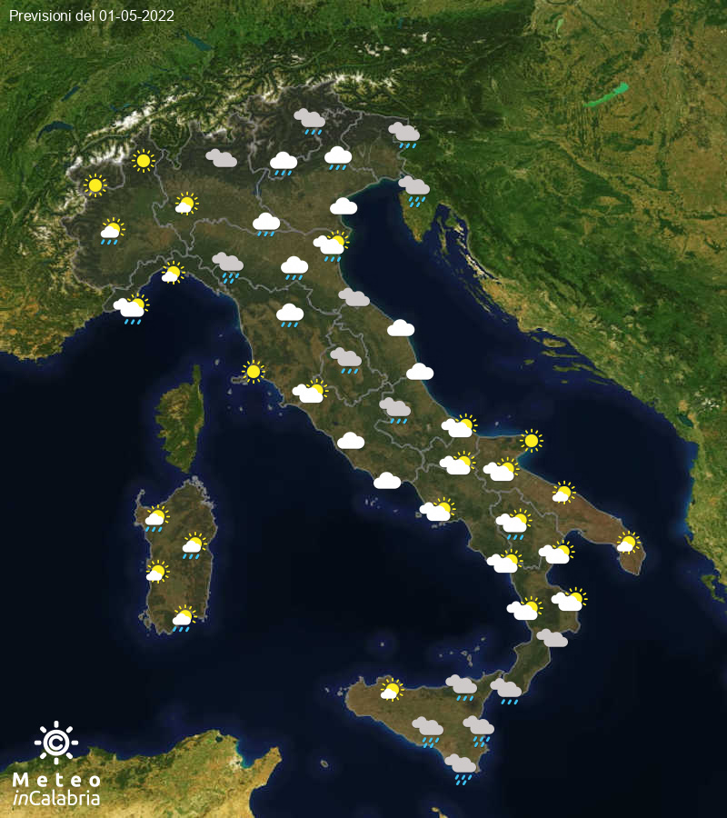 Previsioni del tempo in Italia per il giorno 01/05/2022