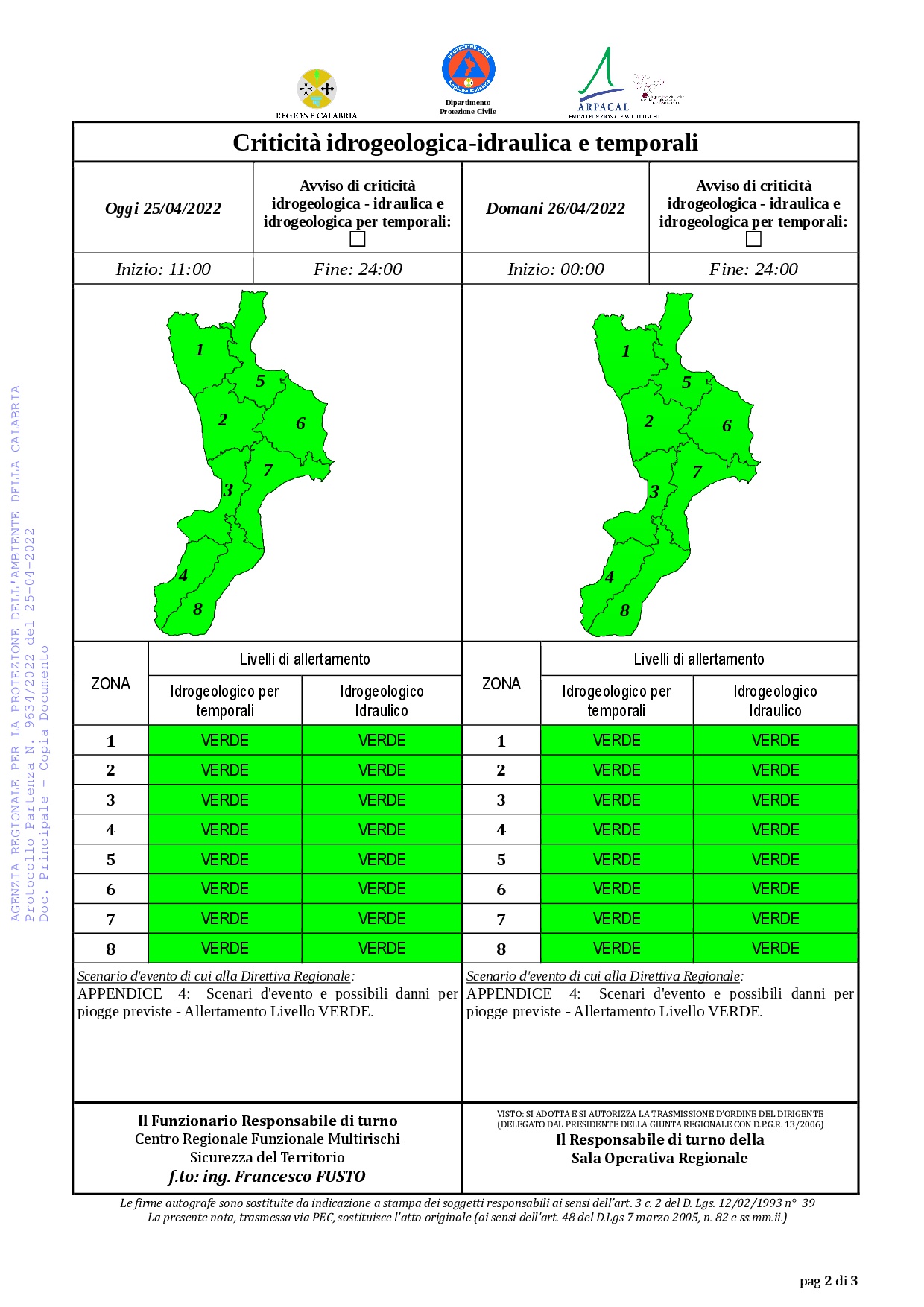 Criticità idrogeologica-idraulica e temporali in Calabria 25-04-2022