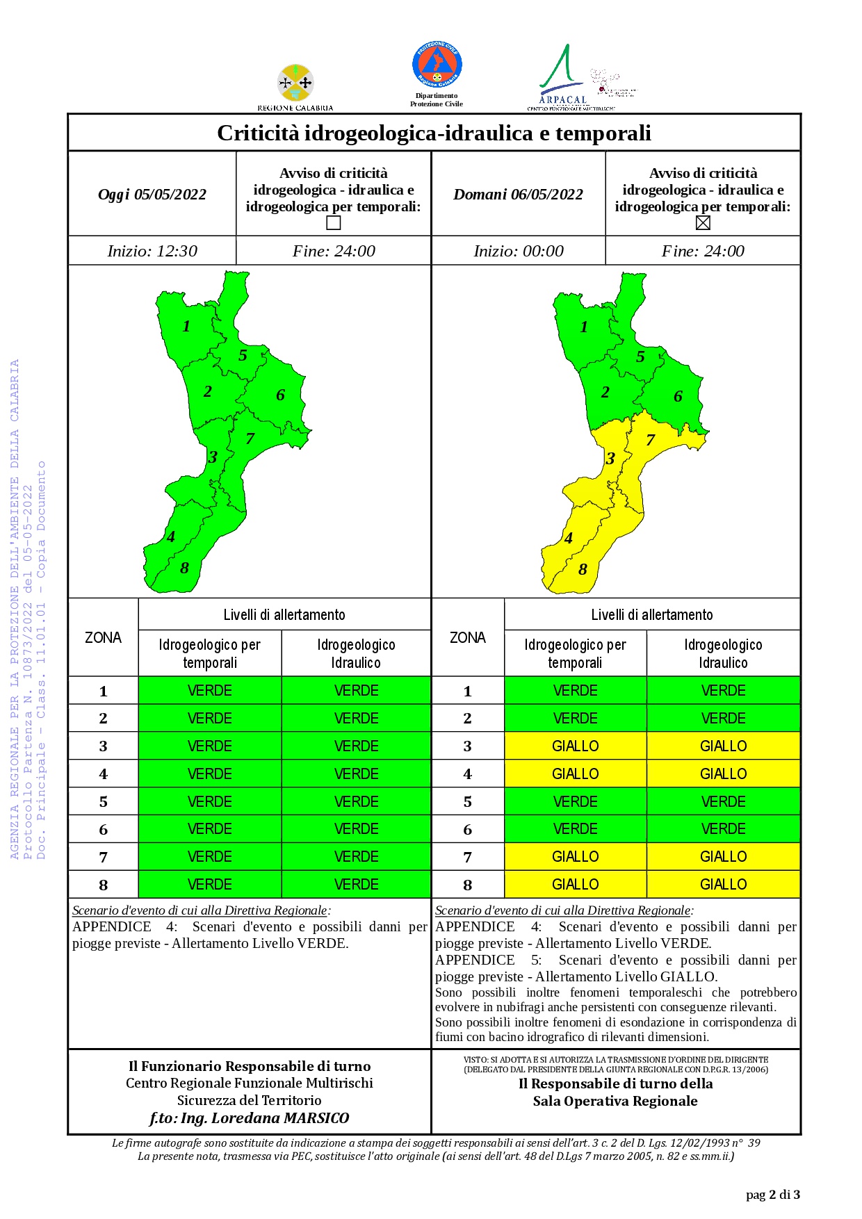 Criticità idrogeologica-idraulica e temporali in Calabria 05-05-2022