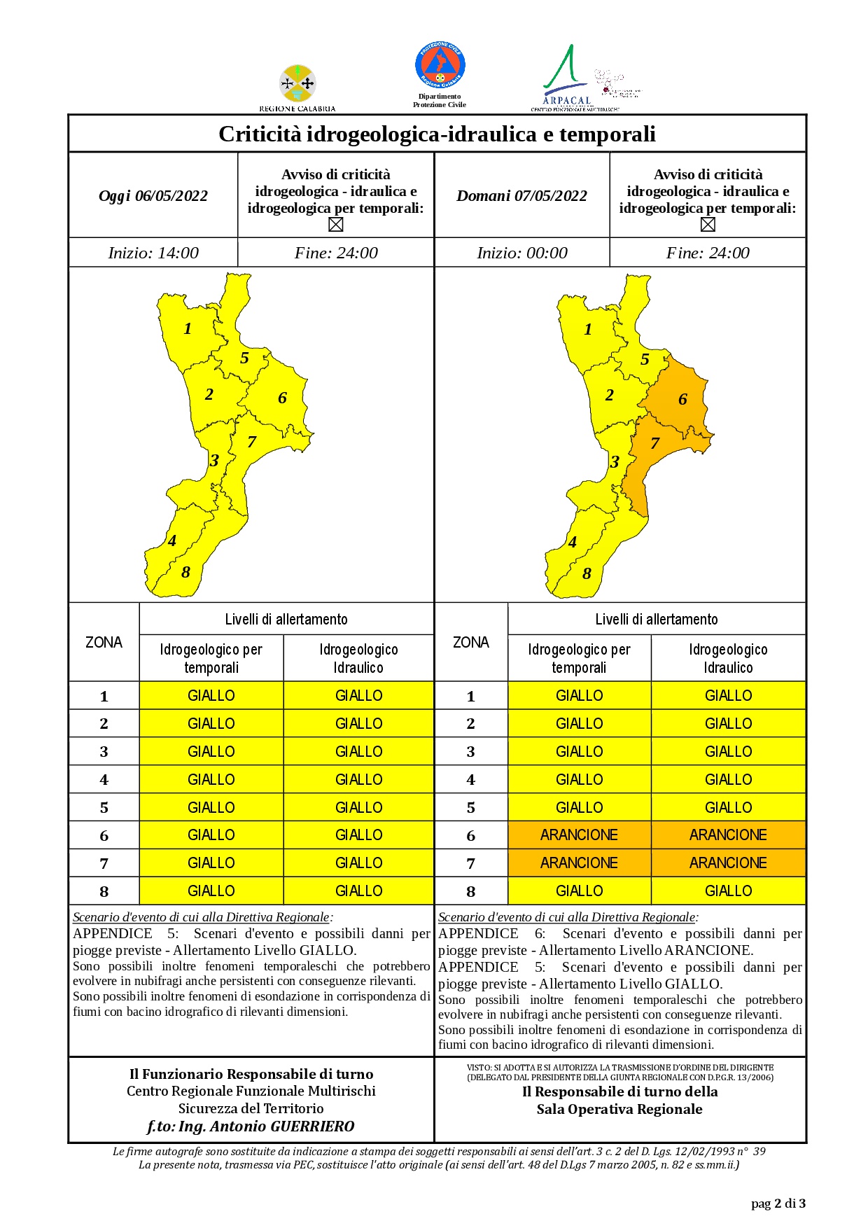 Criticità idrogeologica-idraulica e temporali in Calabria 06-05-2022