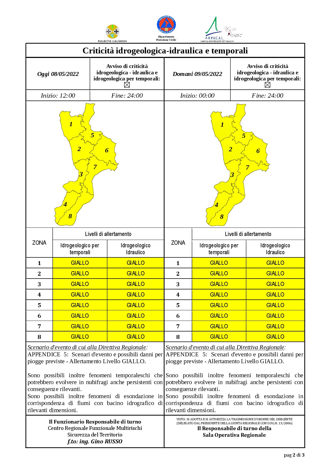 Criticità idrogeologica-idraulica e temporali in Calabria 08-05-2022
