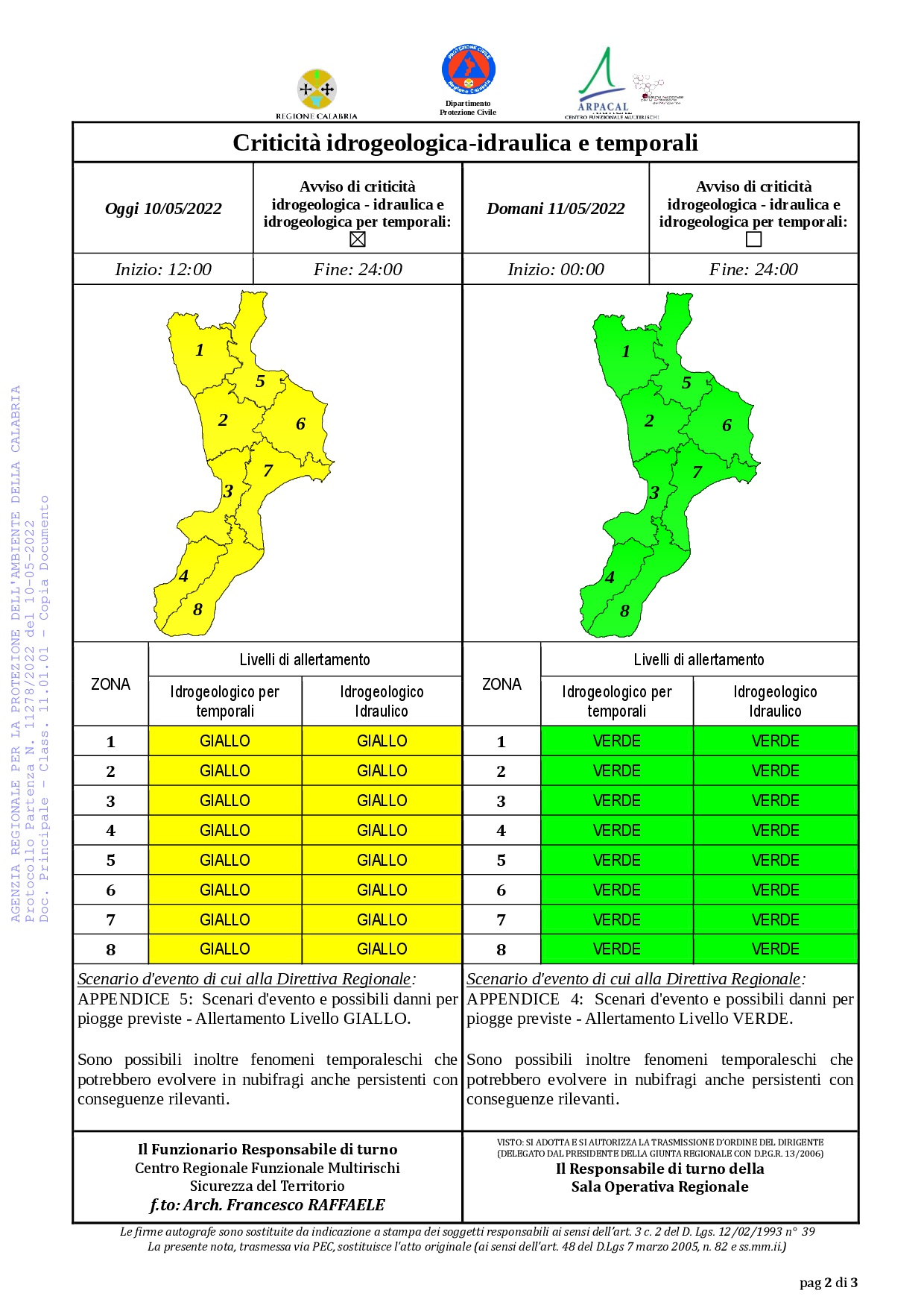 Criticità idrogeologica-idraulica e temporali in Calabria 10-05-2022