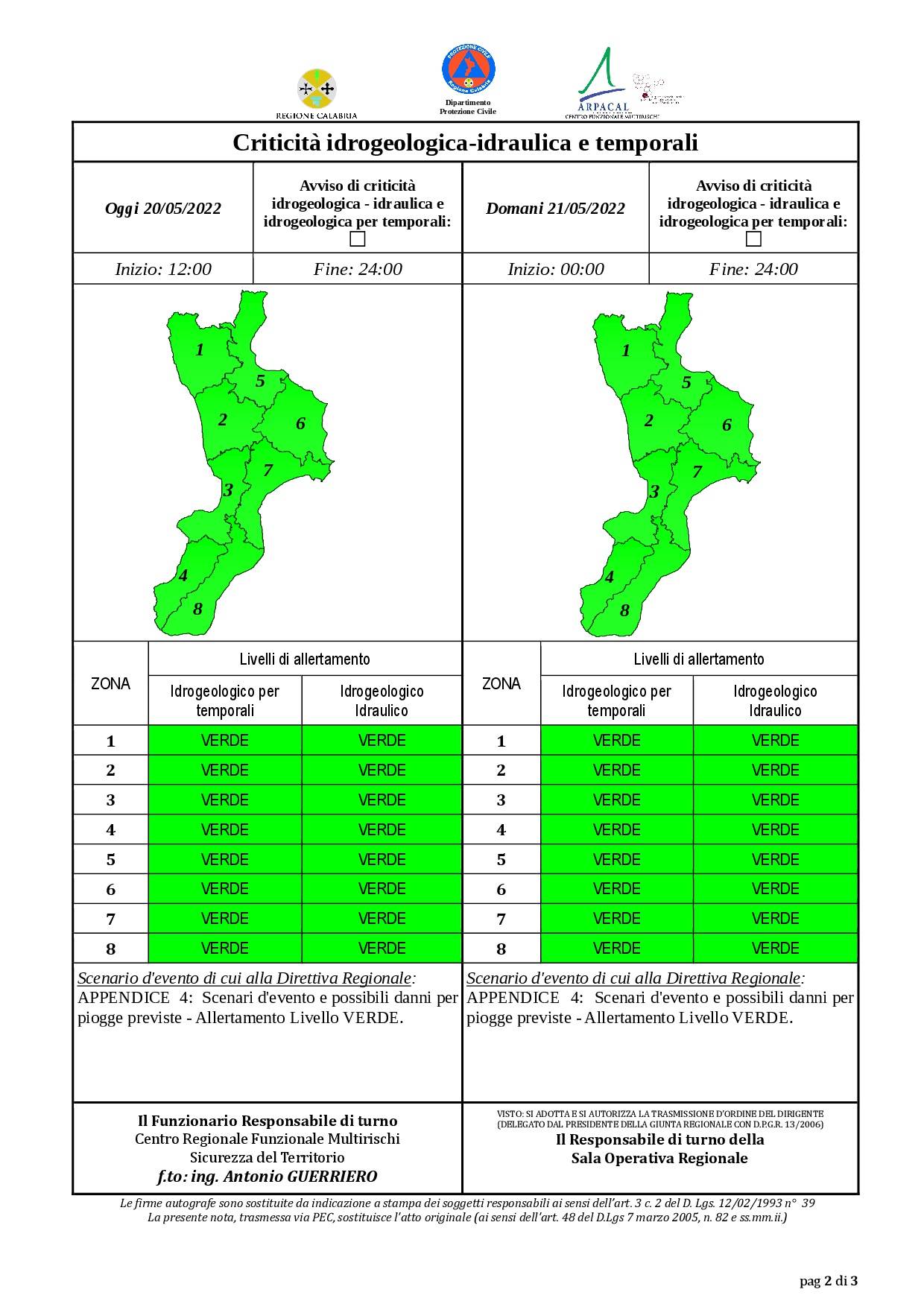 Criticità idrogeologica-idraulica e temporali in Calabria 20-05-2022