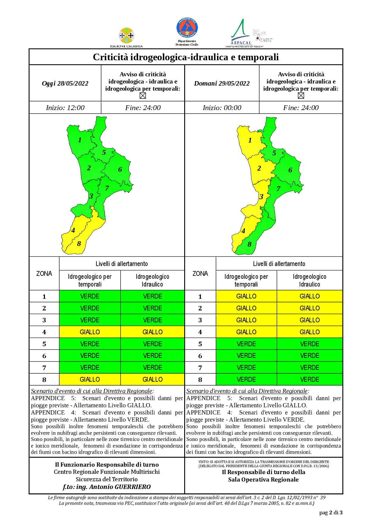 Criticità idrogeologica-idraulica e temporali in Calabria 28-05-2022