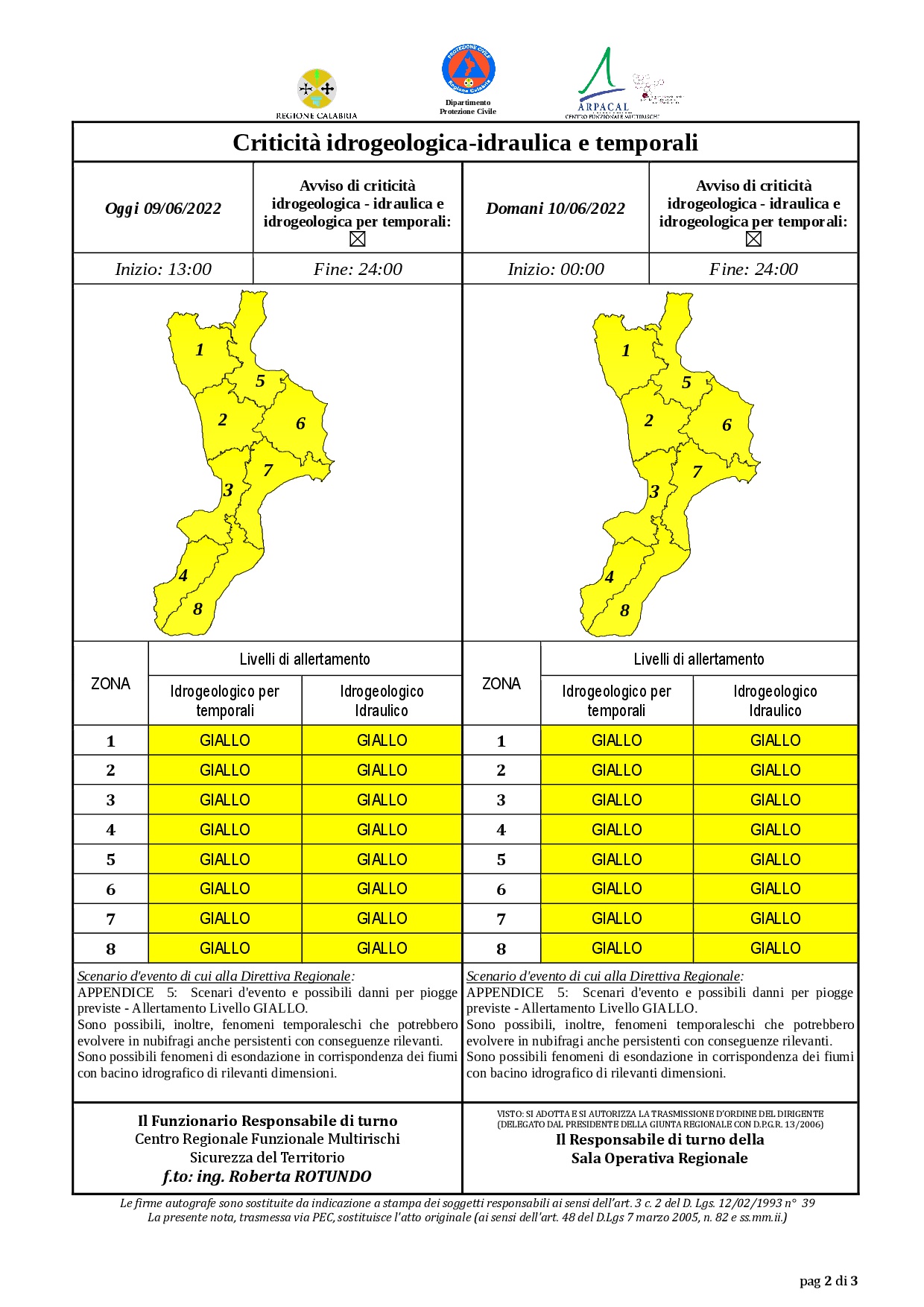 Criticità idrogeologica-idraulica e temporali in Calabria 09-06-2022