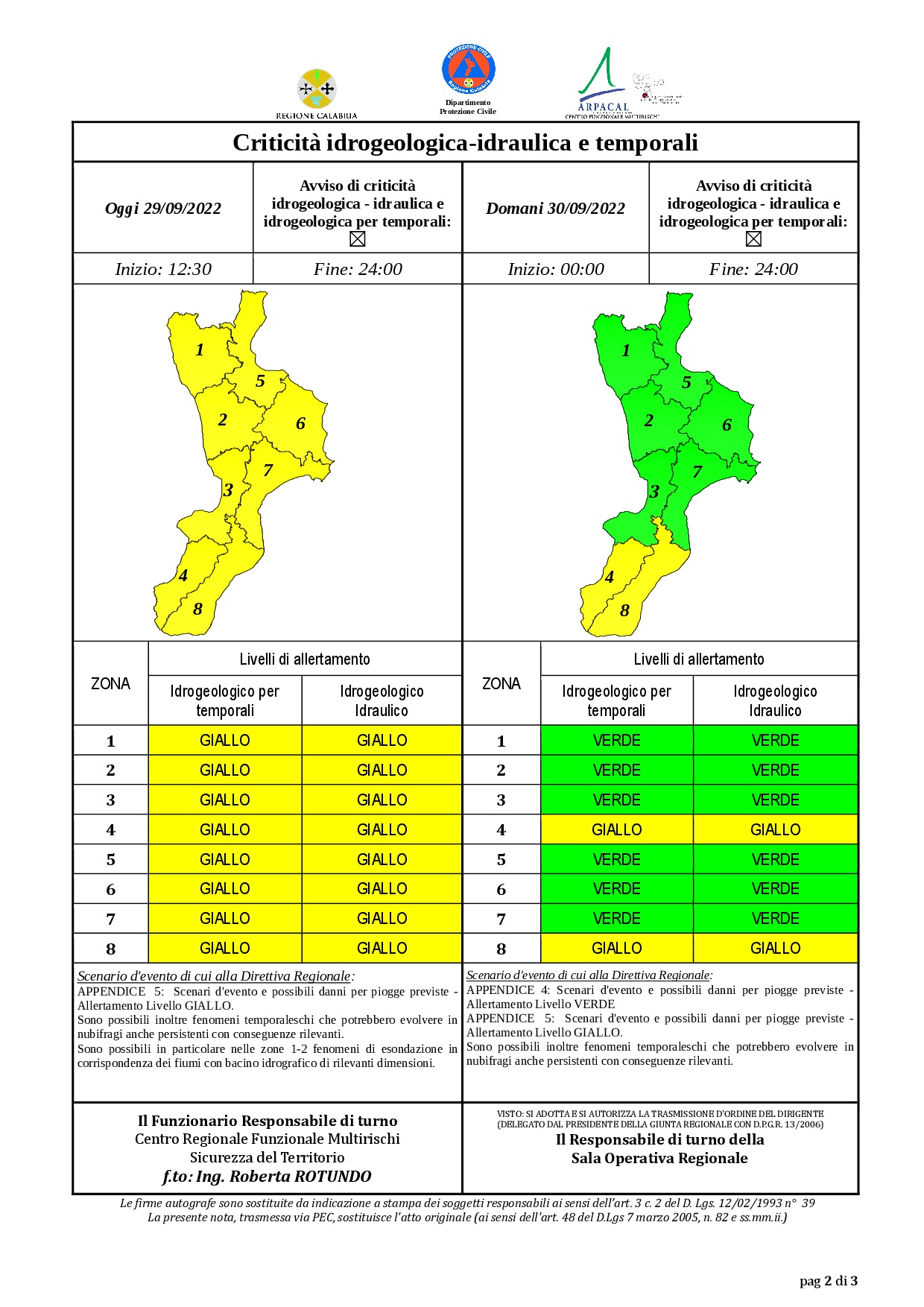 Criticità idrogeologica-idraulica e temporali in Calabria 29-09-2022