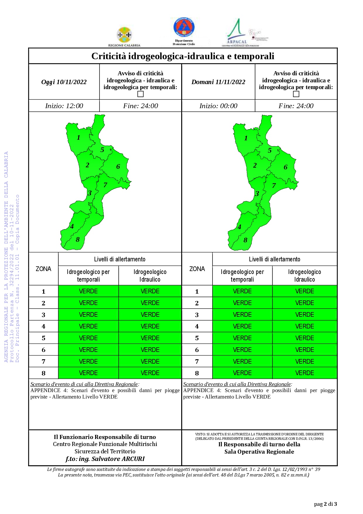 Criticità idrogeologica-idraulica e temporali in Calabria 10-11-2022