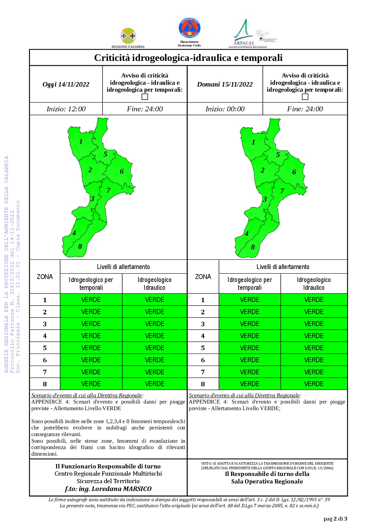 Criticità idrogeologica-idraulica e temporali in Calabria 14-11-2022