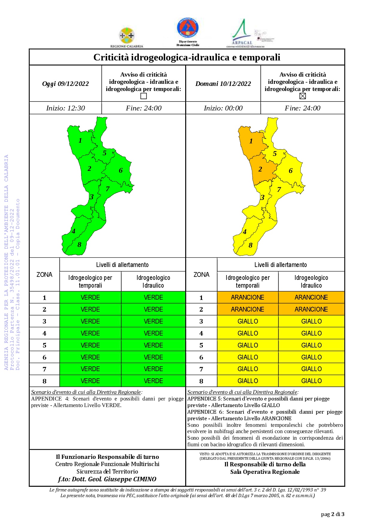 Criticità idrogeologica-idraulica e temporali in Calabria 09-12-2022