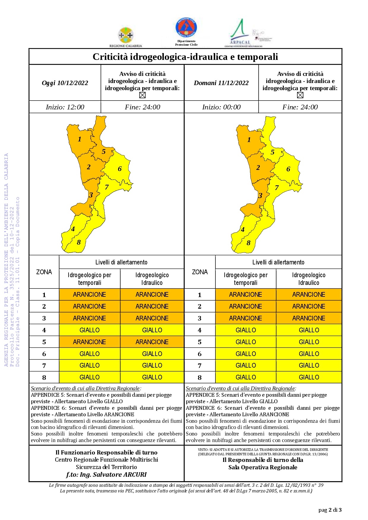 Criticità idrogeologica-idraulica e temporali in Calabria 10-12-2022