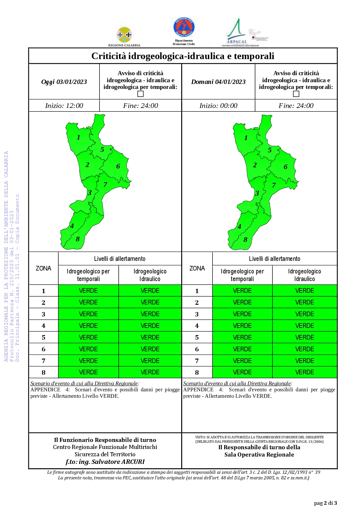 Criticità idrogeologica-idraulica e temporali in Calabria 03-01-2023