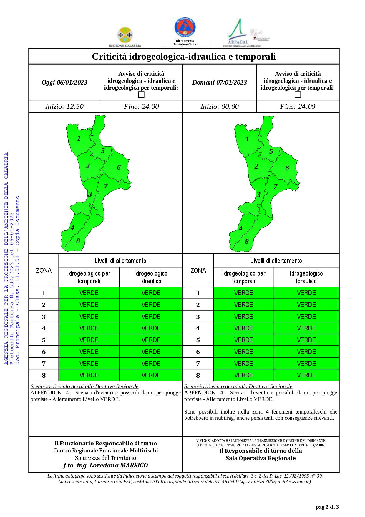 Criticità idrogeologica-idraulica e temporali in Calabria 06-01-2023