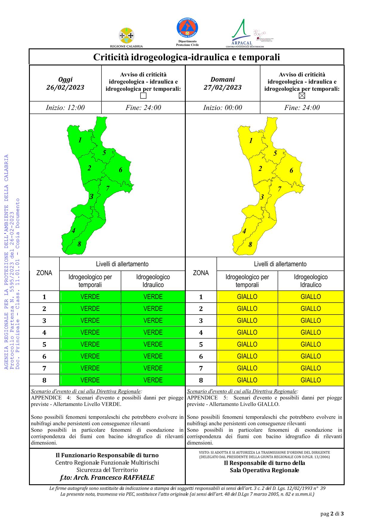 Criticità idrogeologica-idraulica e temporali in Calabria 26-02-2023