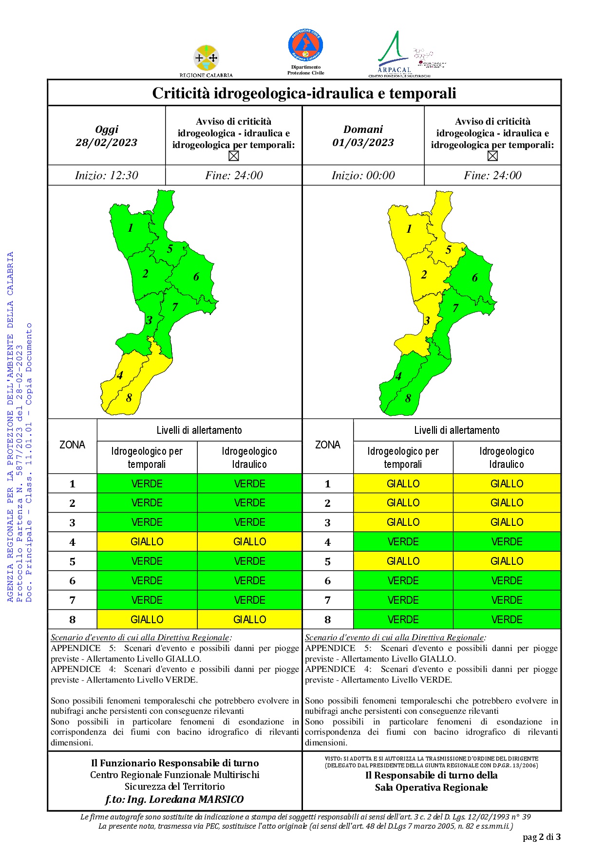 Criticità idrogeologica-idraulica e temporali in Calabria 28-02-2023