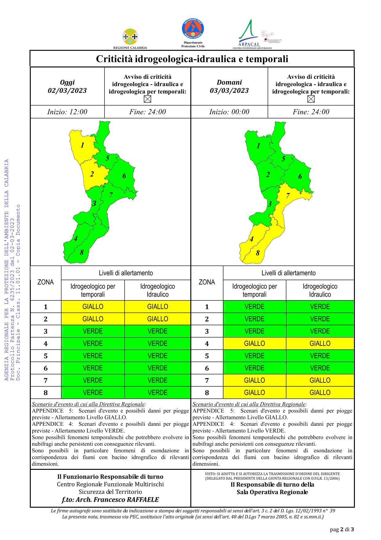 Criticità idrogeologica-idraulica e temporali in Calabria 02-03-2023