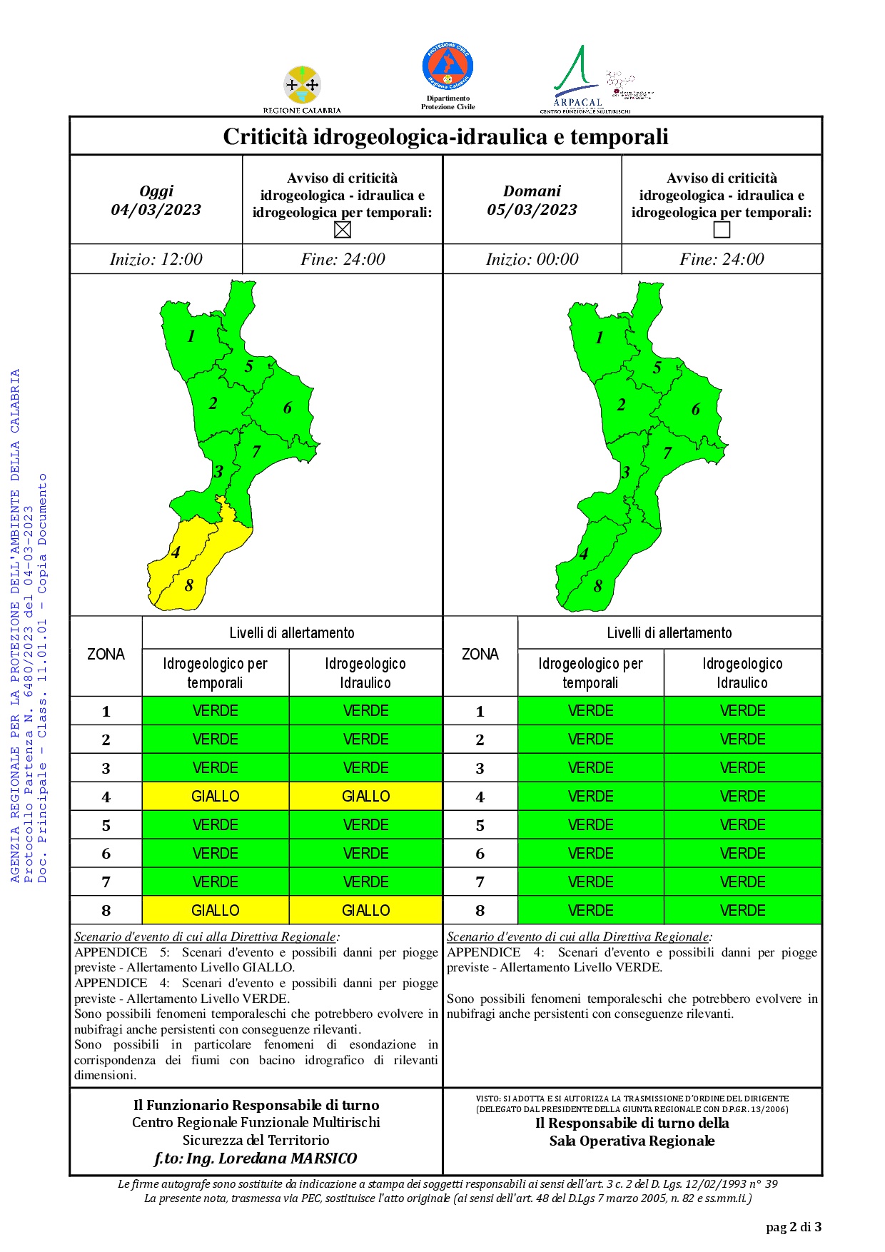 Criticità idrogeologica-idraulica e temporali in Calabria 04-03-2023