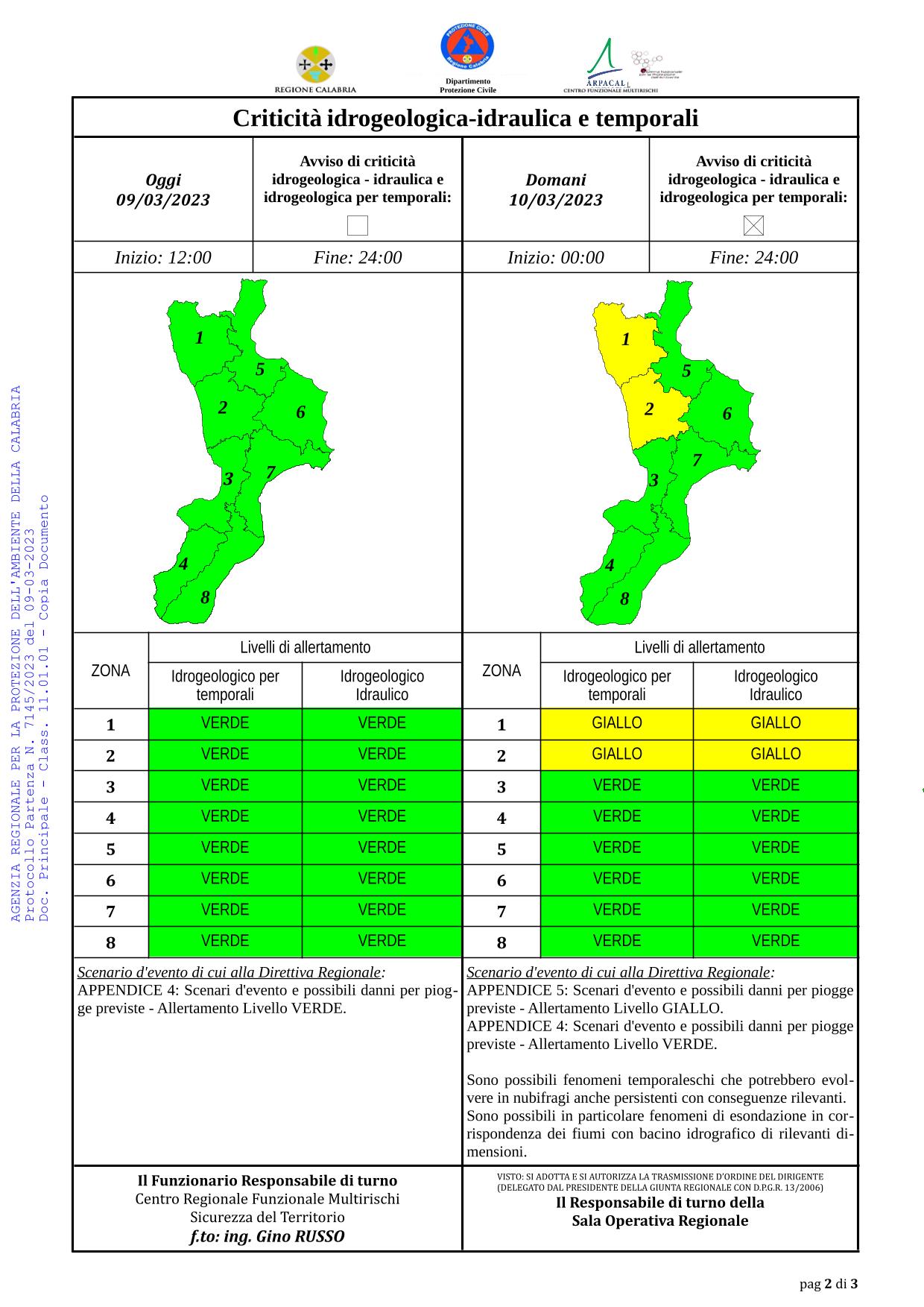 Criticità idrogeologica-idraulica e temporali in Calabria 09-03-2023