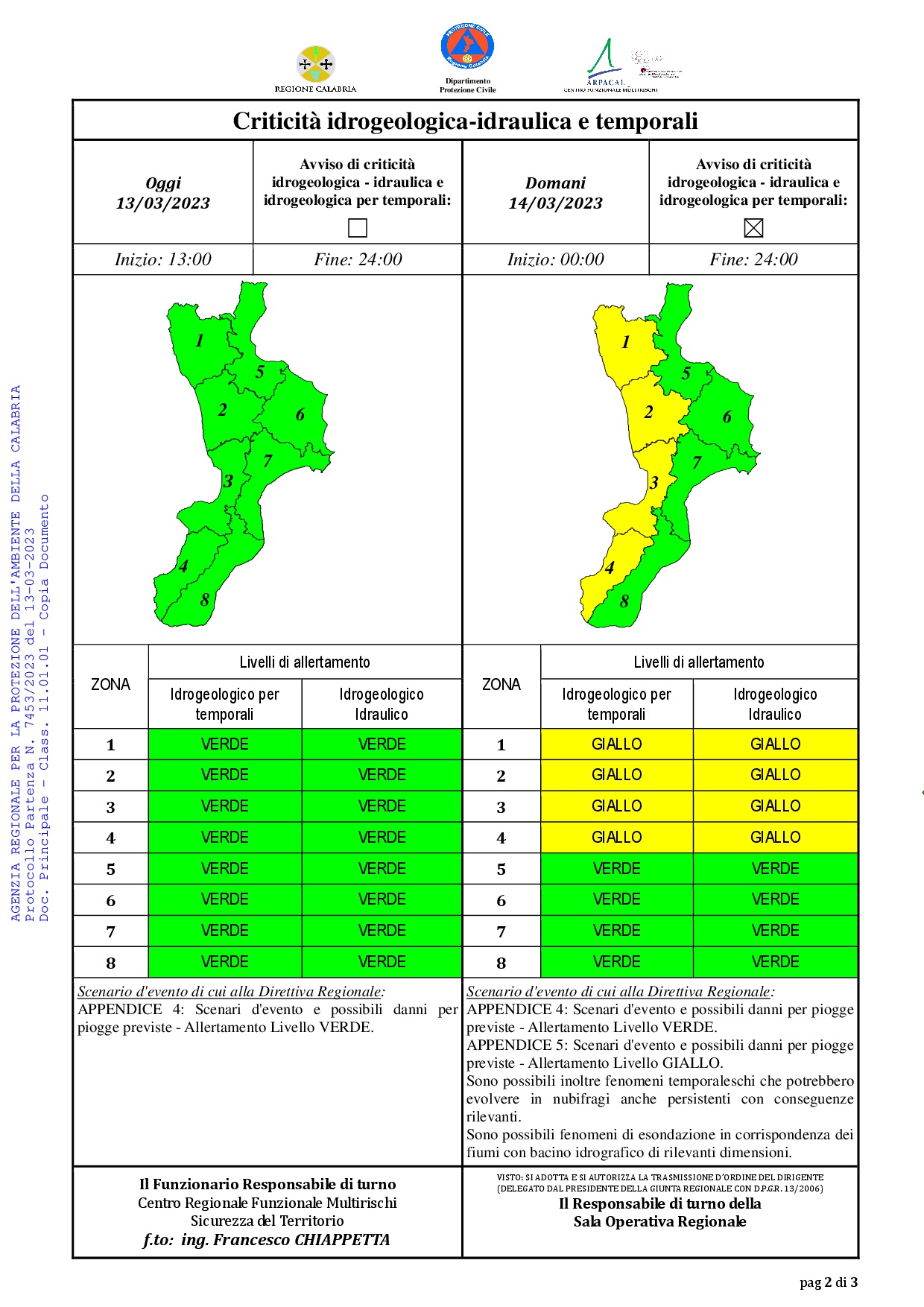 Criticità idrogeologica-idraulica e temporali in Calabria 13-03-2023