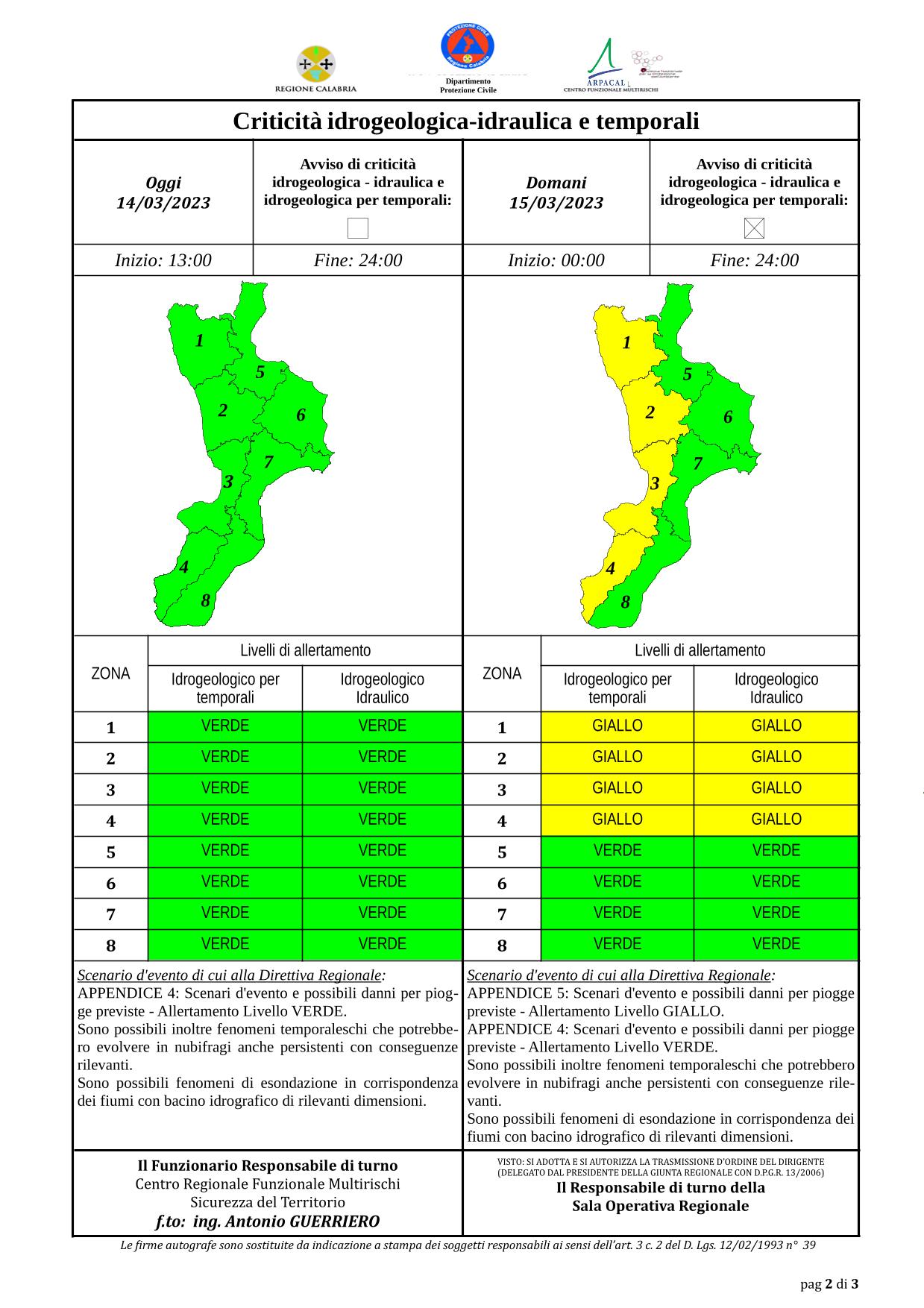 Criticità idrogeologica-idraulica e temporali in Calabria 14-03-2023