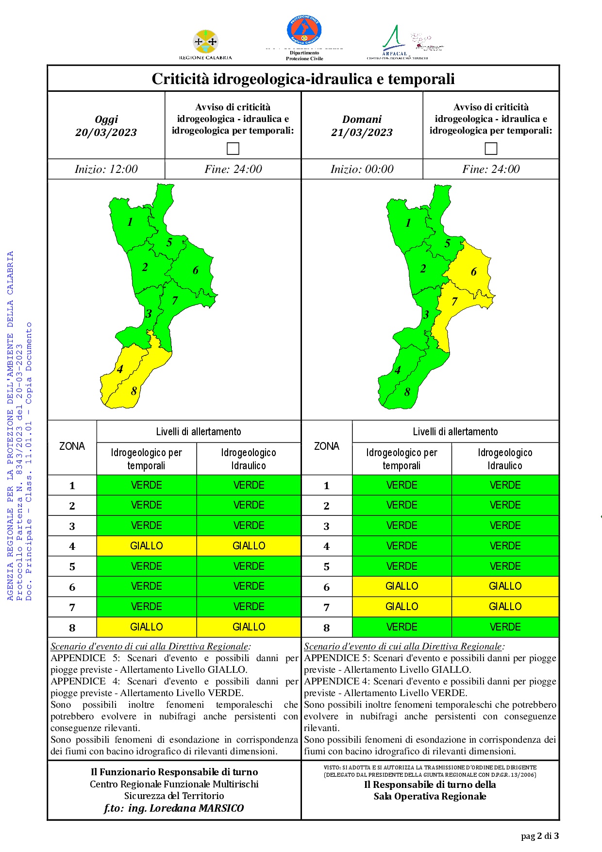 Criticità idrogeologica-idraulica e temporali in Calabria 20-03-2023