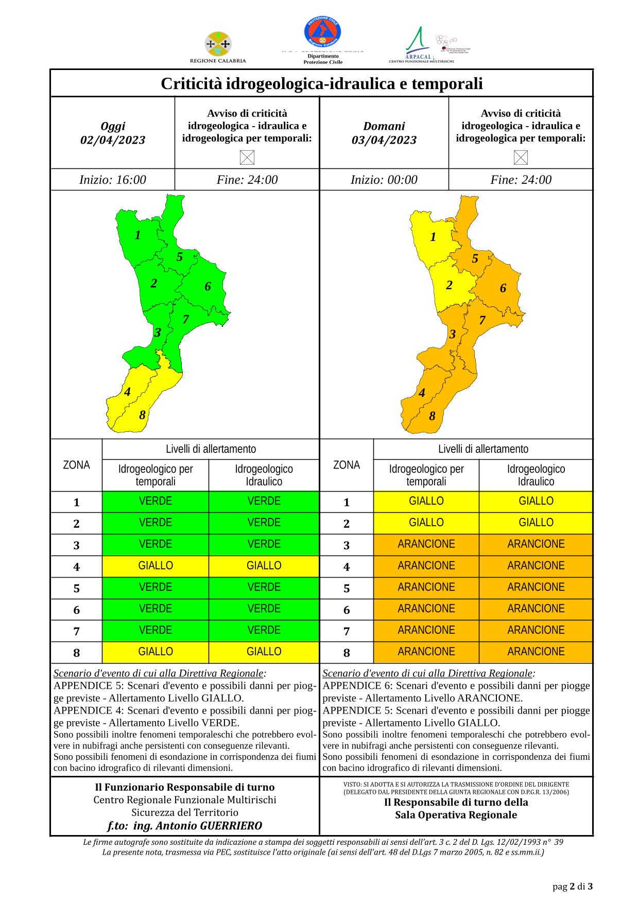 Criticità idrogeologica-idraulica e temporali in Calabria 03-04-2023