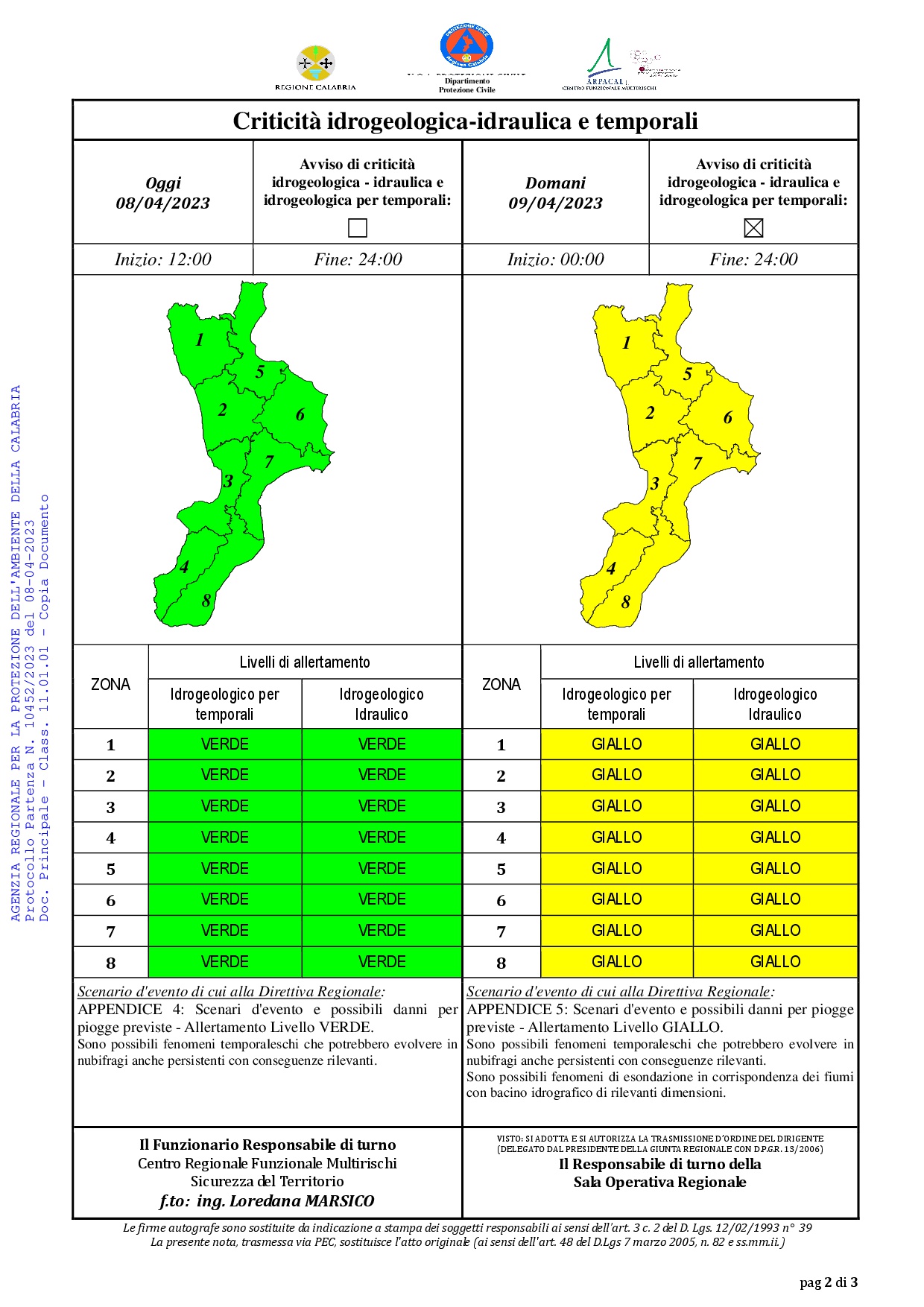 Criticità idrogeologica-idraulica e temporali in Calabria 08-04-2023