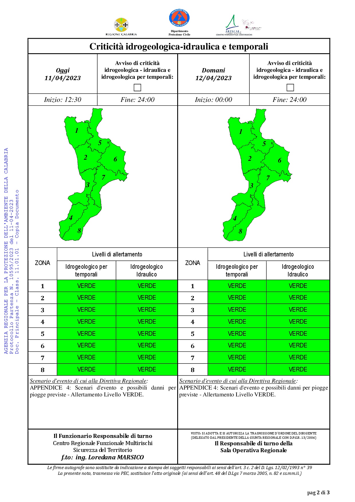 Criticità idrogeologica-idraulica e temporali in Calabria 11-04-2023