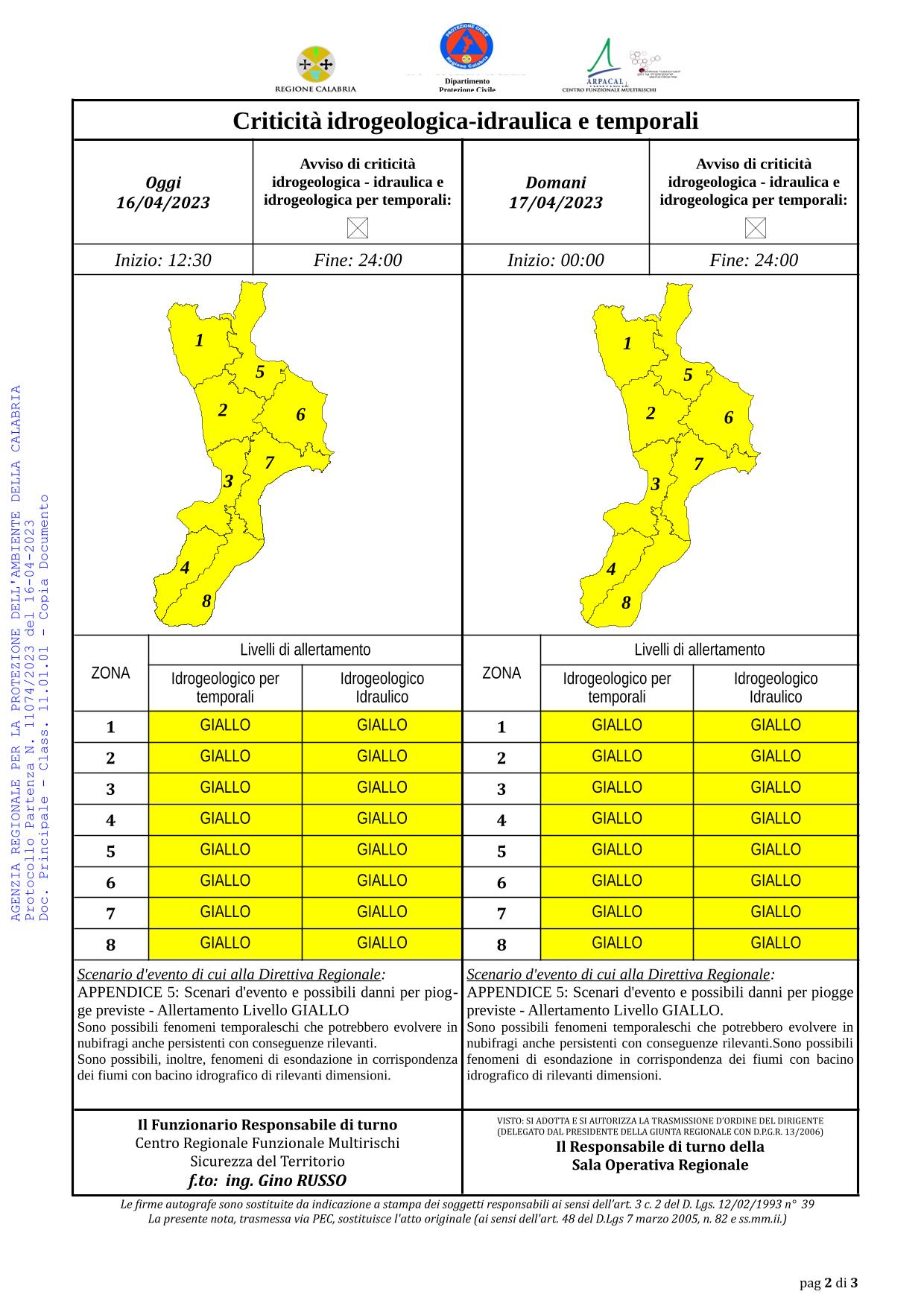Criticità idrogeologica-idraulica e temporali in Calabria 16-04-2023