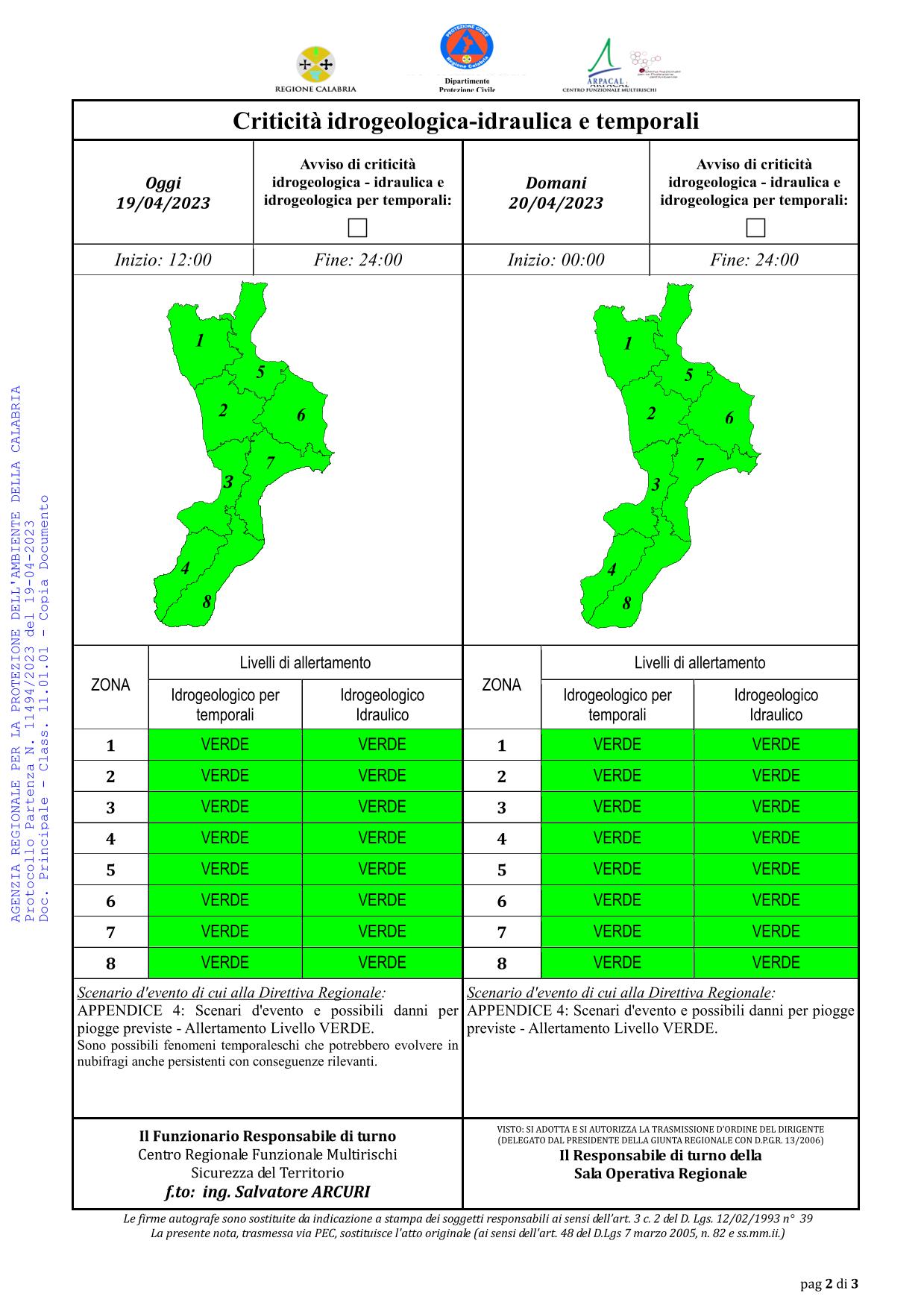 Criticità idrogeologica-idraulica e temporali in Calabria 19-04-2023