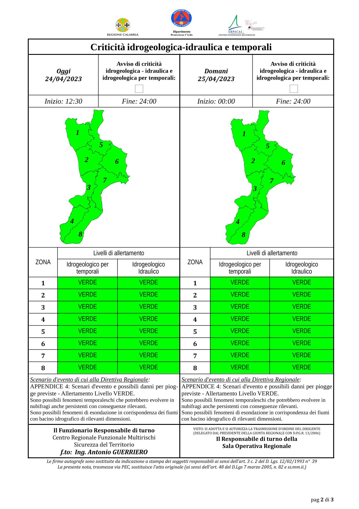 Criticità idrogeologica-idraulica e temporali in Calabria 24-04-2023