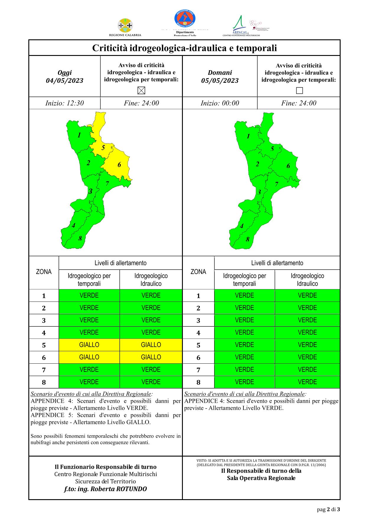 Criticità idrogeologica-idraulica e temporali in Calabria 04-05-2023