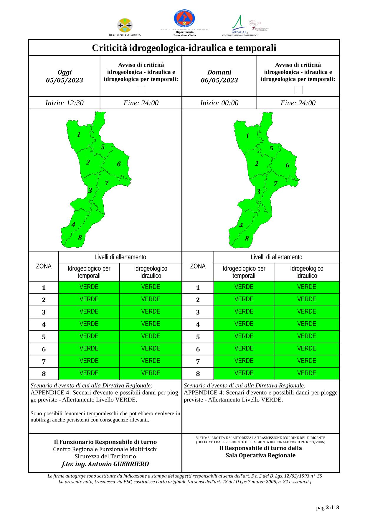 Criticità idrogeologica-idraulica e temporali in Calabria 05-05-2023