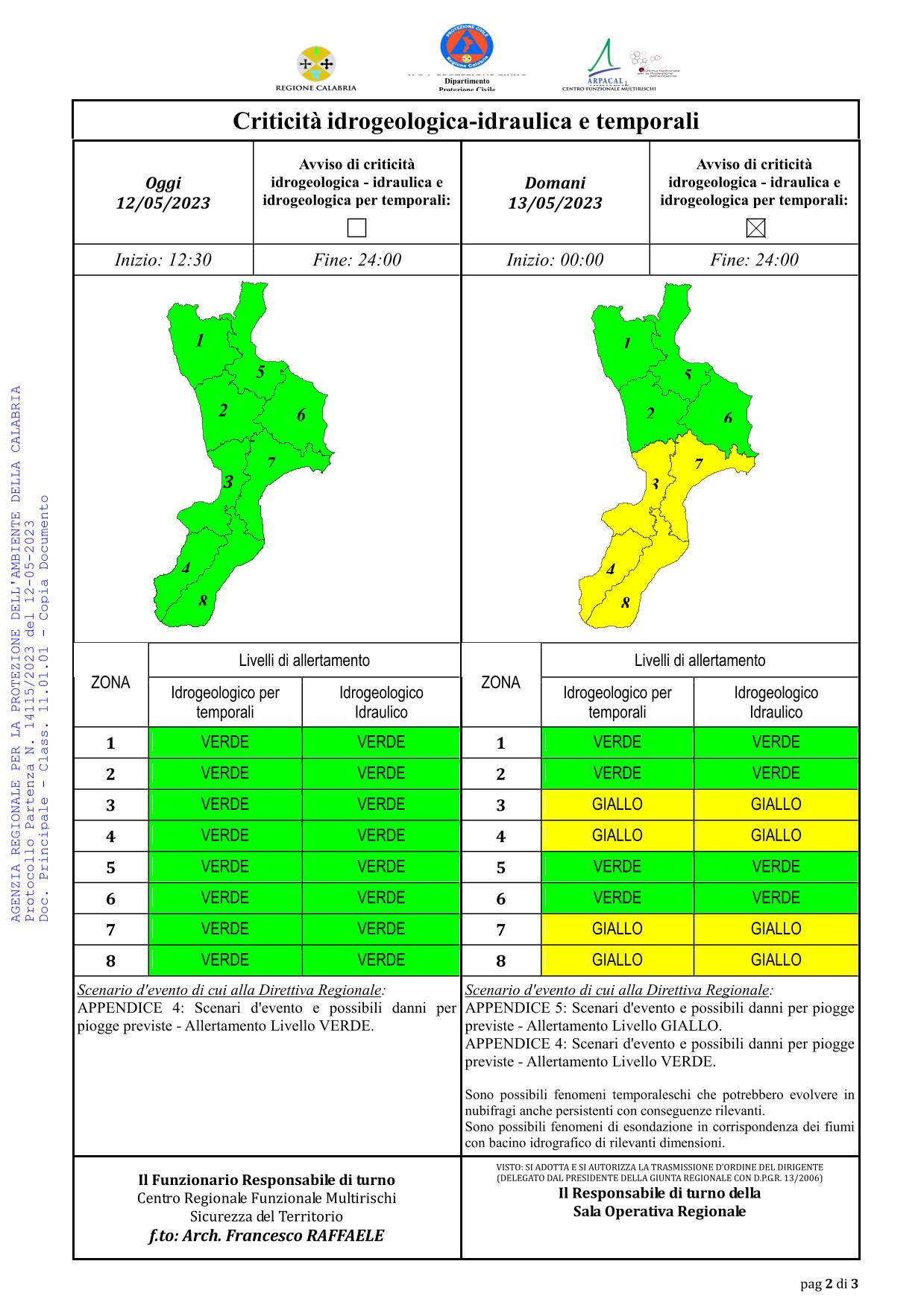 Criticità idrogeologica-idraulica e temporali in Calabria 12-05-2023