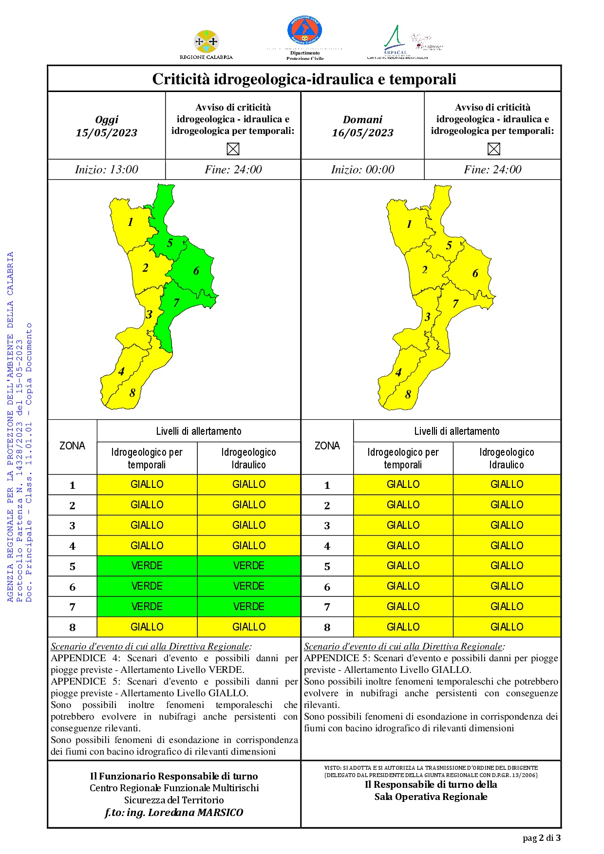 Criticità idrogeologica-idraulica e temporali in Calabria 15-05-2023