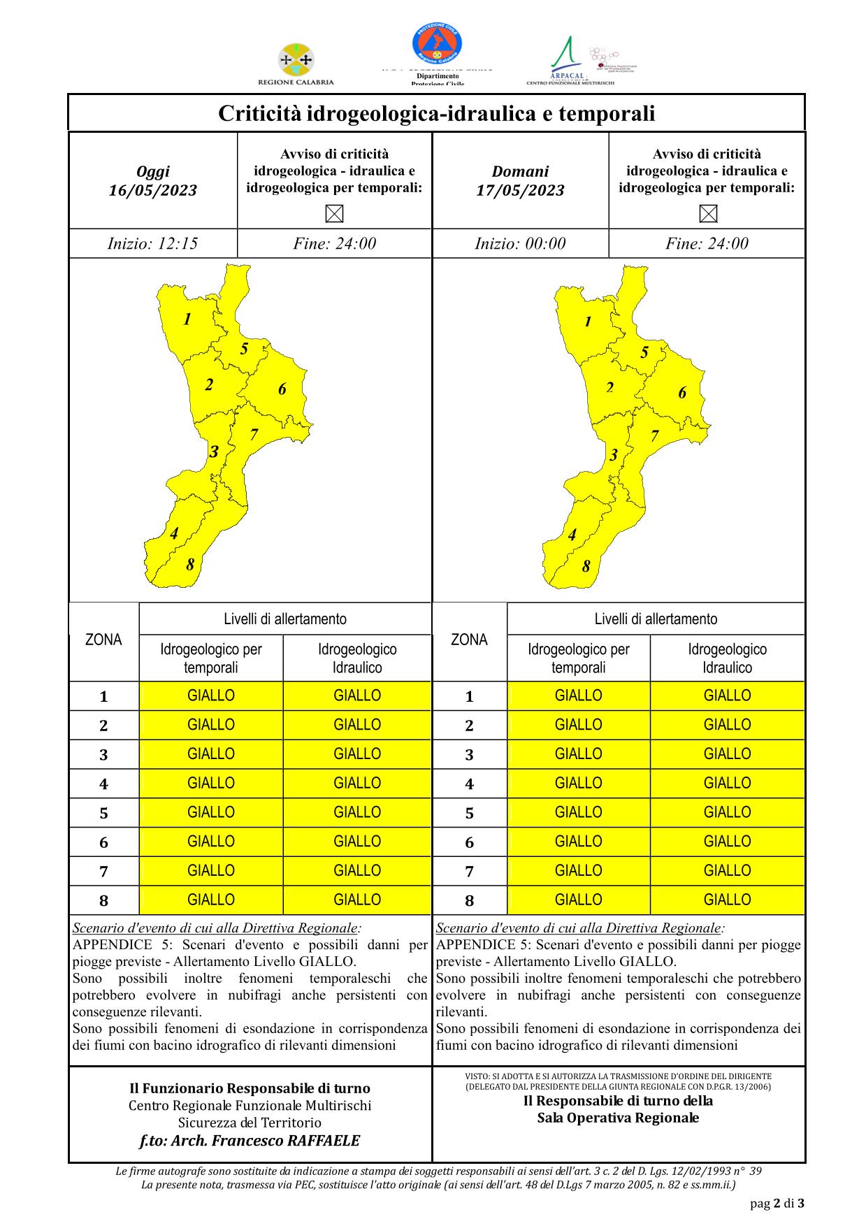 Criticità idrogeologica-idraulica e temporali in Calabria 17-05-2023