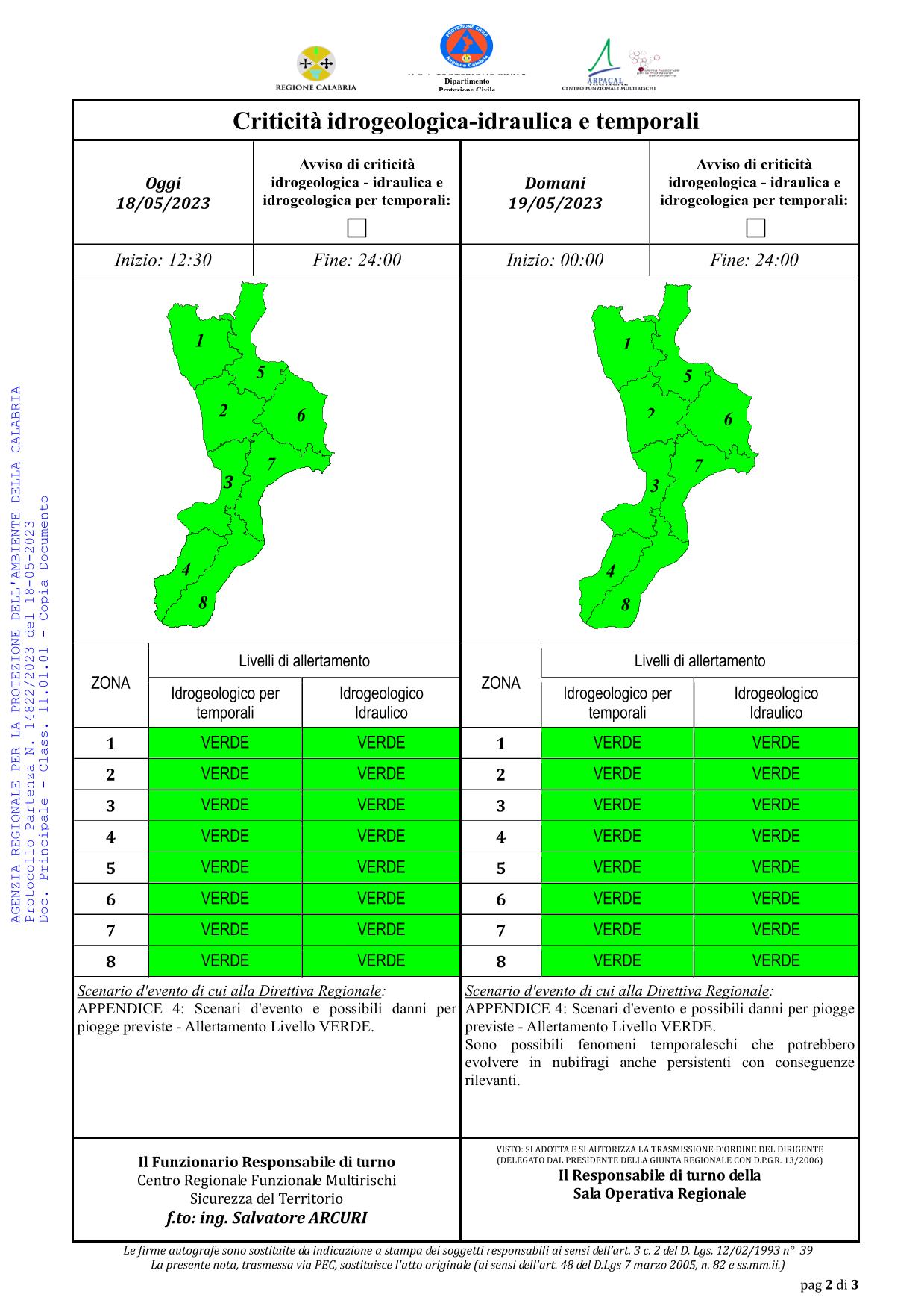 Criticità idrogeologica-idraulica e temporali in Calabria 18-05-2023