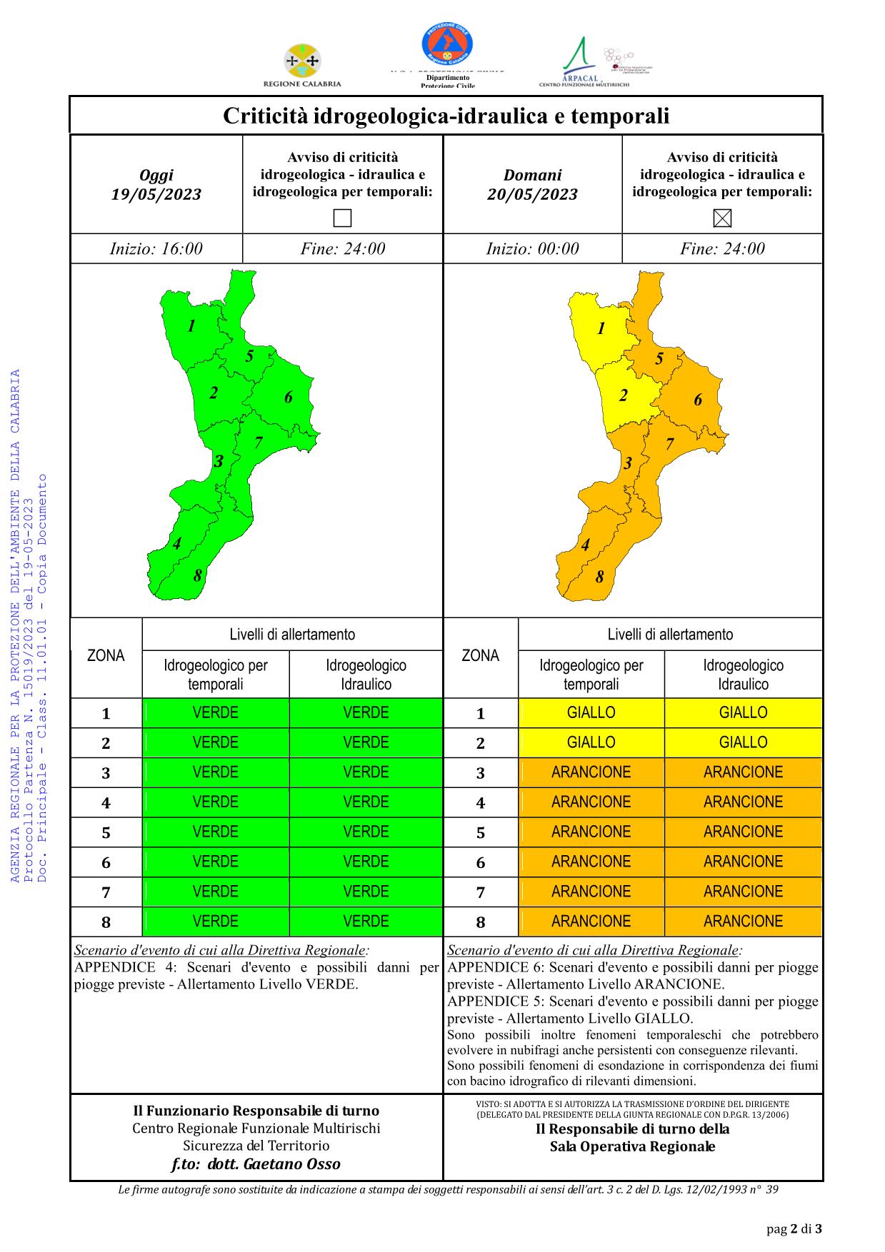 Criticità idrogeologica-idraulica e temporali in Calabria 19-05-2023